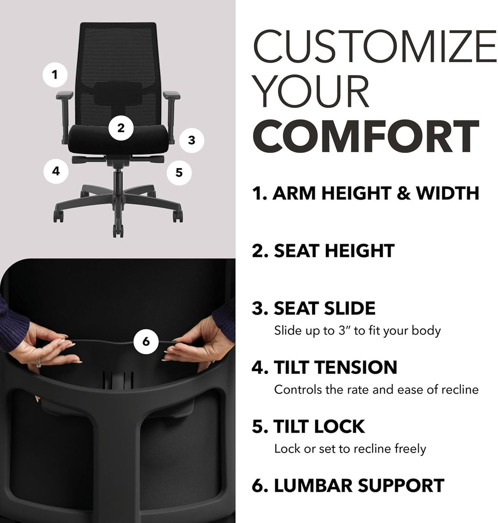 2.0 Mid‑Back Ergonomic Office Chair, Mesh Task Seating with Lumbar Support, Advanced Synchro‑Tilt