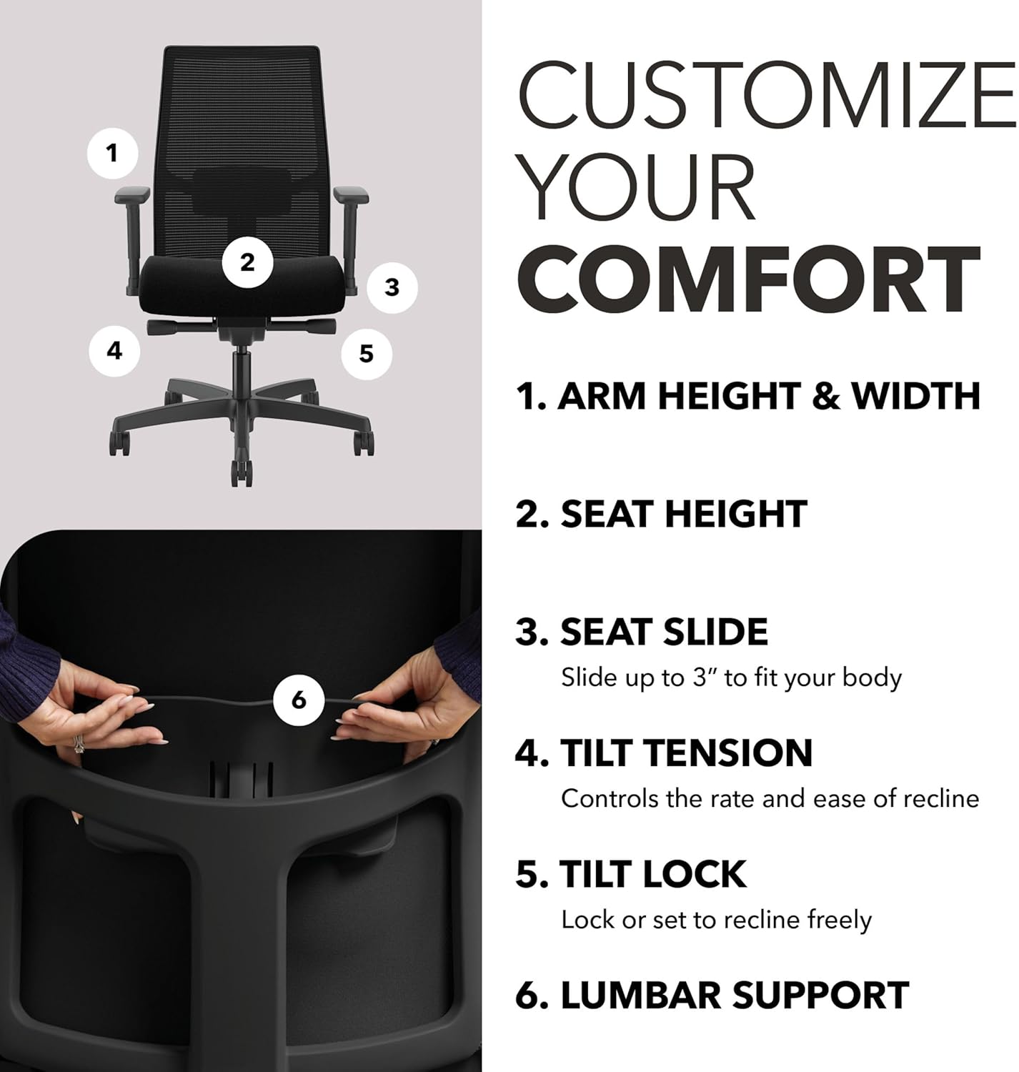 2.0 Mid‑Back Ergonomic Office Chair, Mesh Task Seating with Lumbar Support, Advanced Synchro‑Tilt